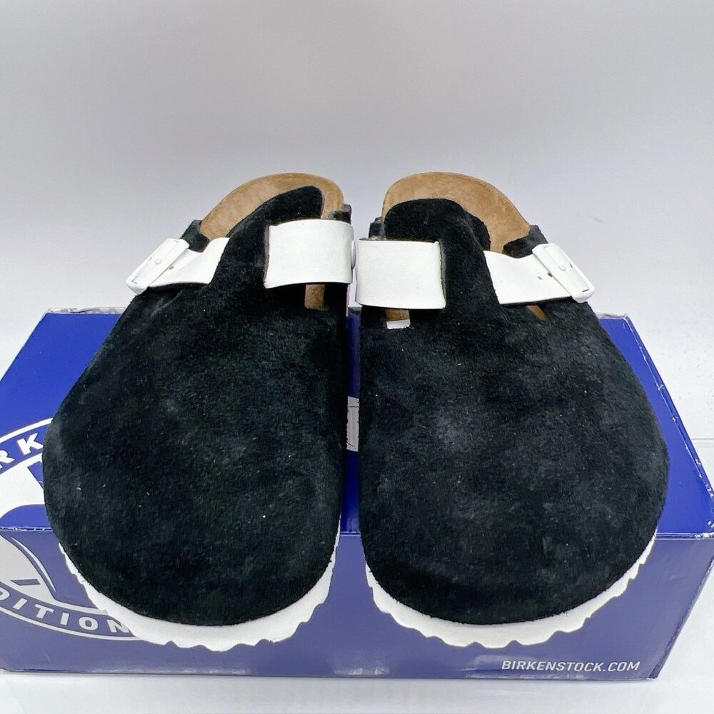 Birkenstock Boston Clog Suede Leather/ Birko-Flor Black White EU 42 Mens 9- 9.5 - Picture 5 of 12